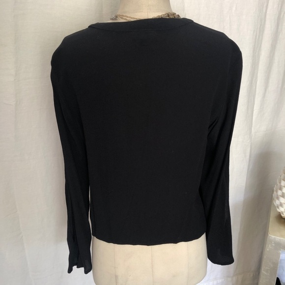 Topshop V-neck Black Blouse Top long sleeve open slit down arm size 8 - Picture 5 of 9